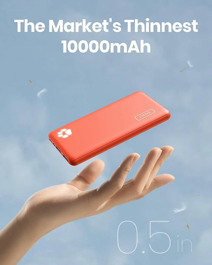 10000Mah Power Bank,Slimmest 15W Portable Charger, USB C In&Out High-Speed Charging Battery Pack, Compatible with Iphone & Samsung, Orange