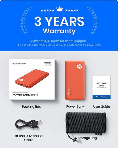 10000Mah Power Bank,Slimmest 15W Portable Charger, USB C In&Out High-Speed Charging Battery Pack, Compatible with Iphone & Samsung, Orange